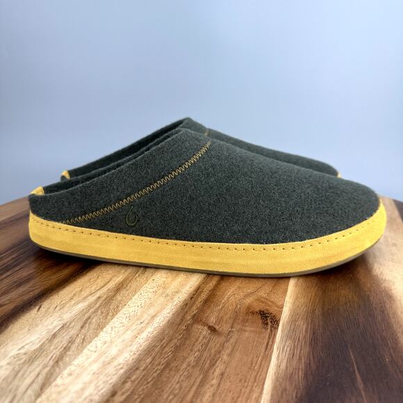 OluKai Other - Olukai Hamani Hulu Men's 11 Real Sheep Fur Wool Mule Slippers Green Warm Slip-On